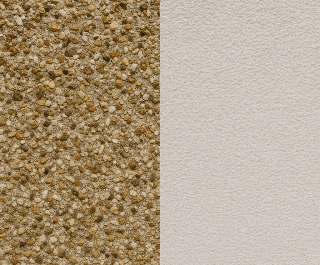 Close-up texture comparison pebble dash vs smooth silicone render finish for house rendering Essex Hertfordshire North London