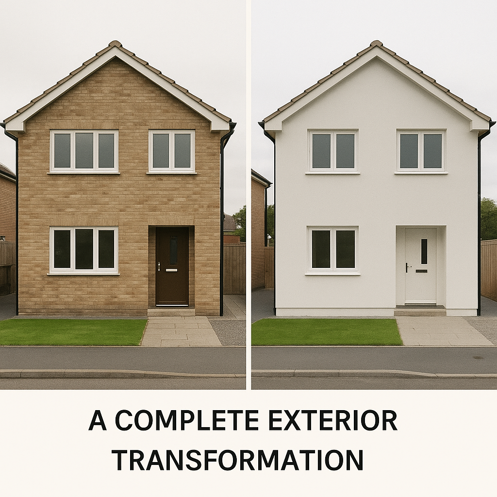 Before and after house rendering transformation