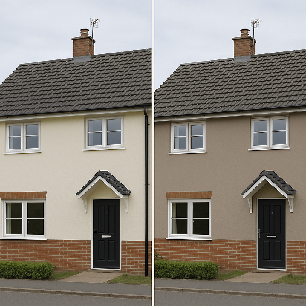 Silicone render colour swatch grid showing popular shades for house rendering Essex Hertfordshire North London